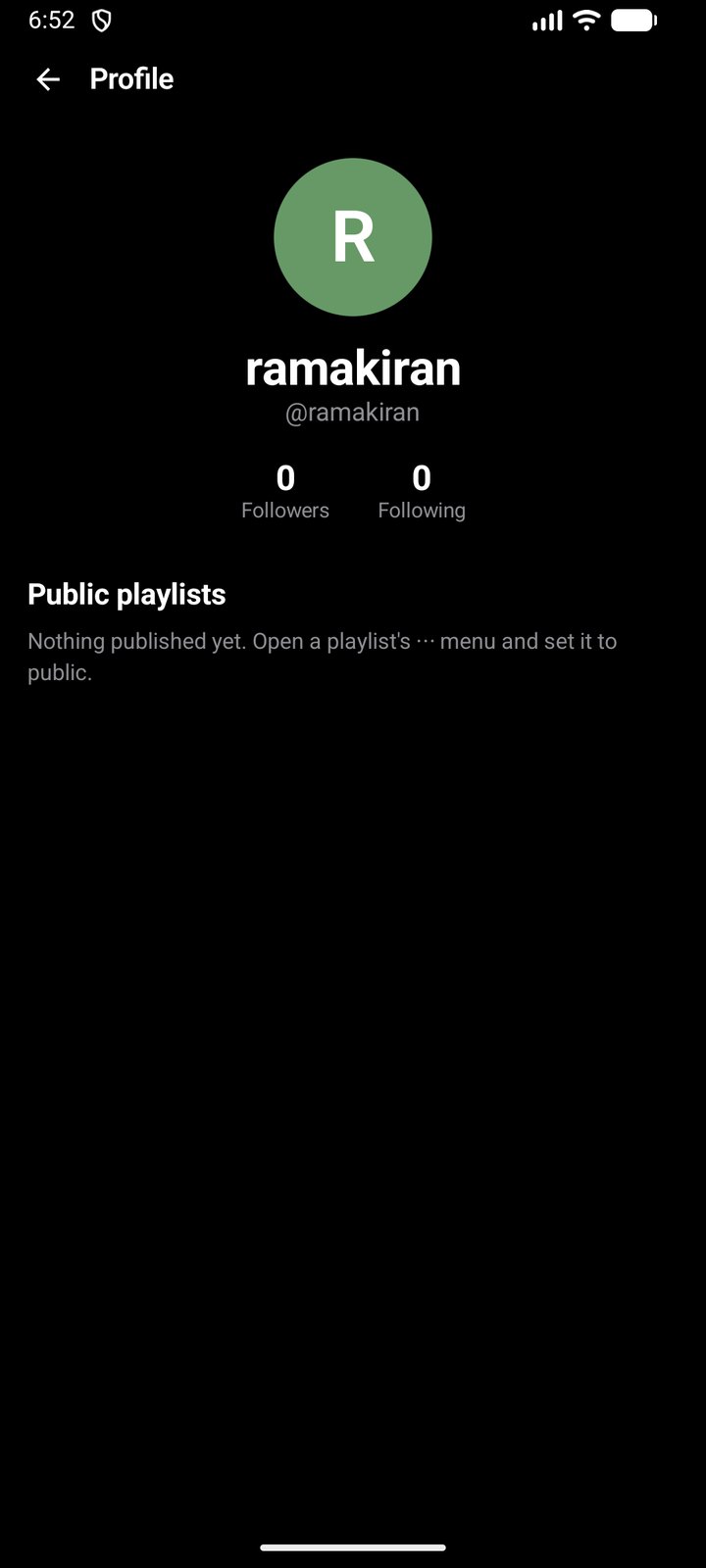 Nalanda Android profile page with followers, following and public playlists